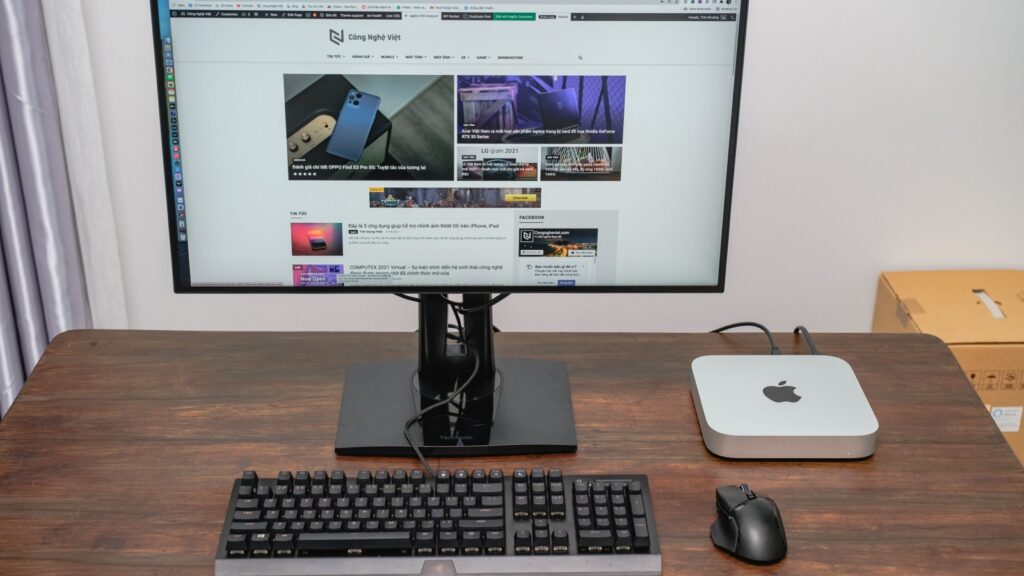 A desktop connected with Mac mini