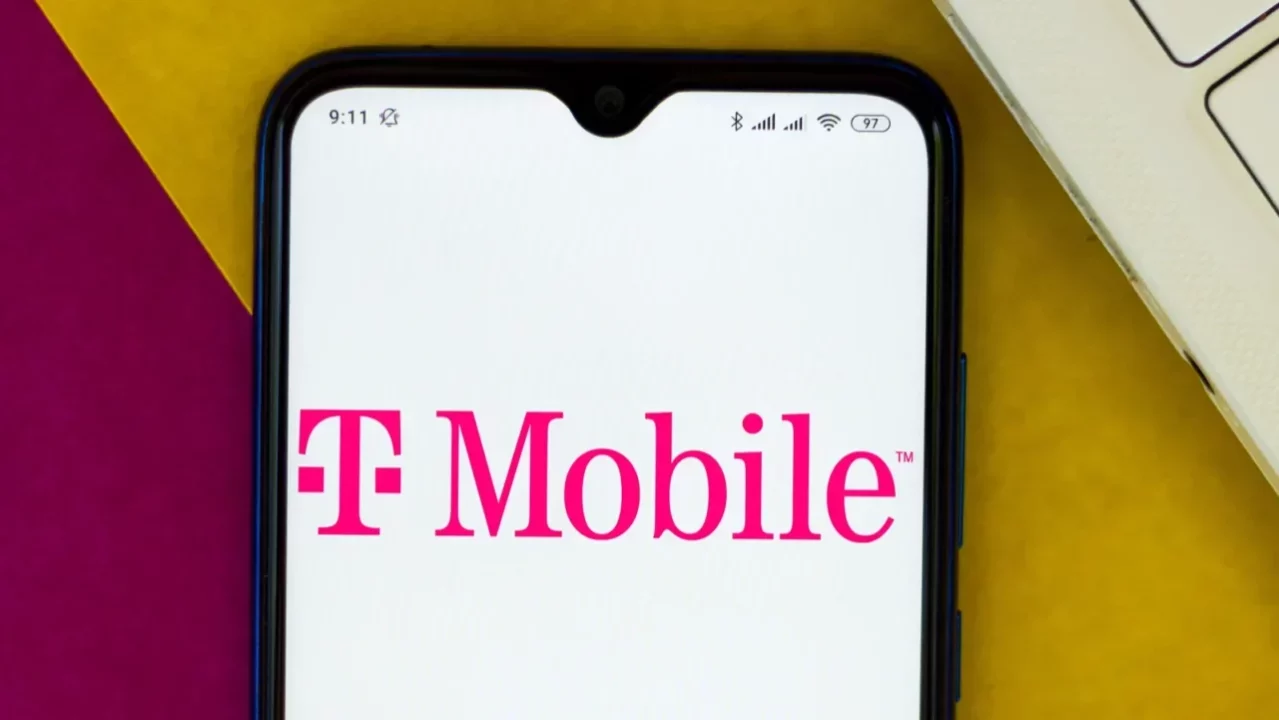 A smartphone displaying T-mobile logo on smartphone
