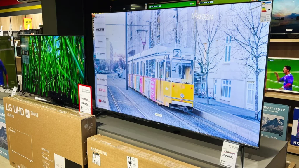 kyiv ukraine  february 04 2025 electronics store featuring largescreen