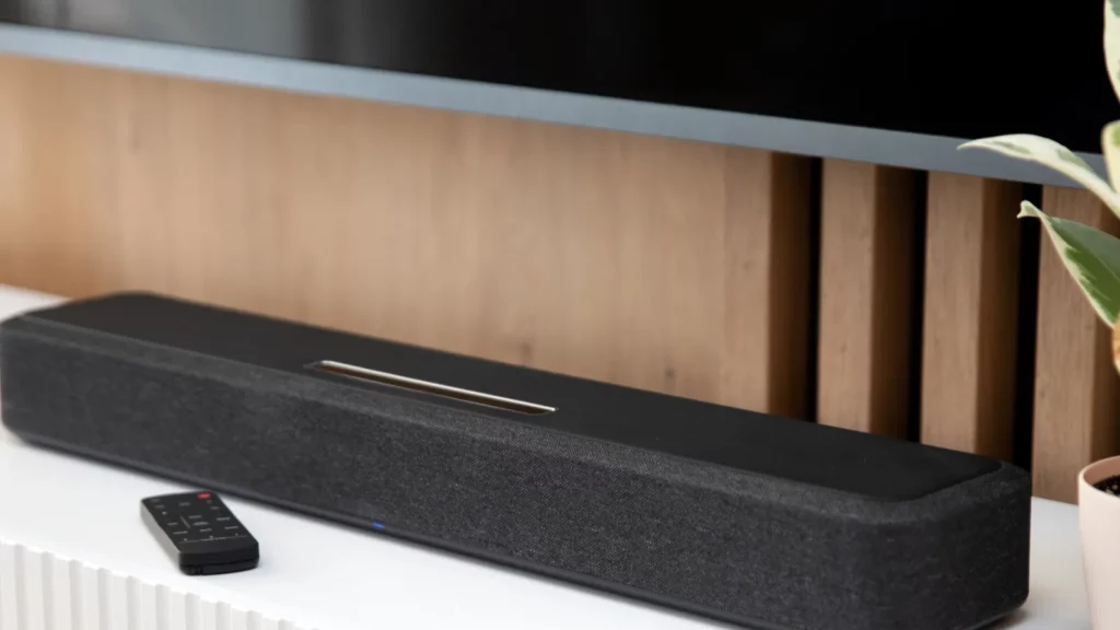 soundbar in a modern home listening to music and watching