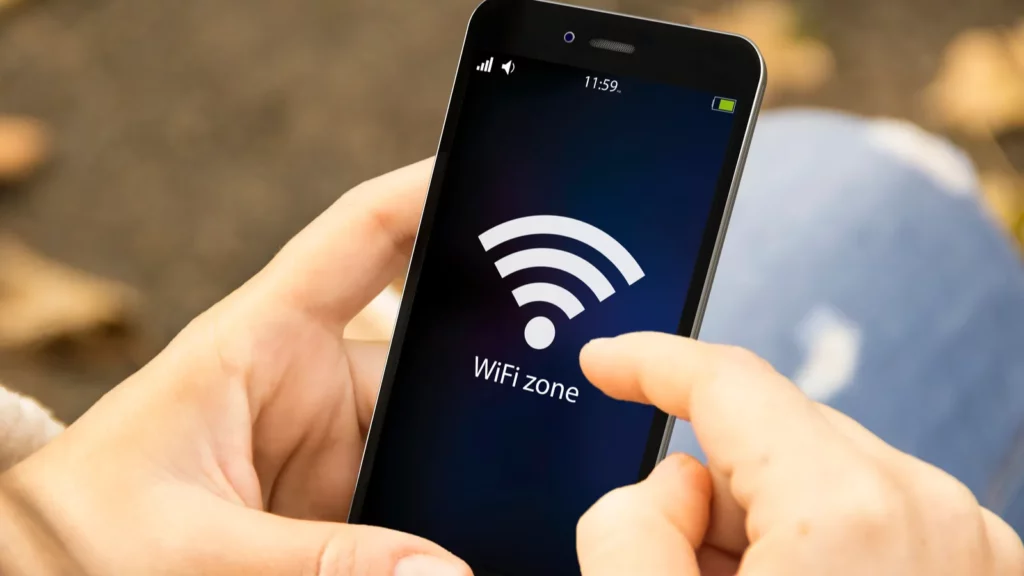 A Wifi zone logo displayed at smartphone
