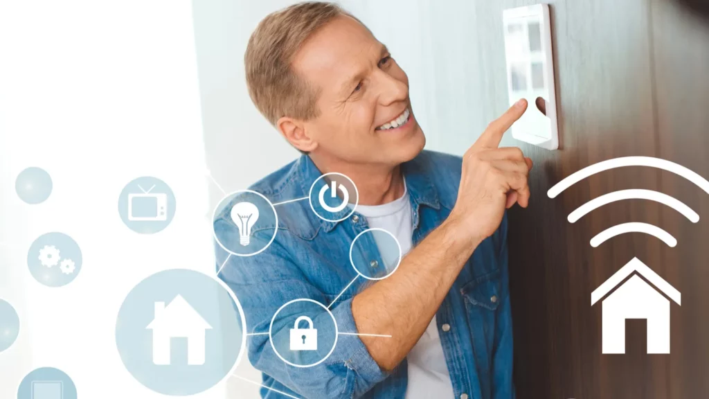 A happy man automating his smart home.