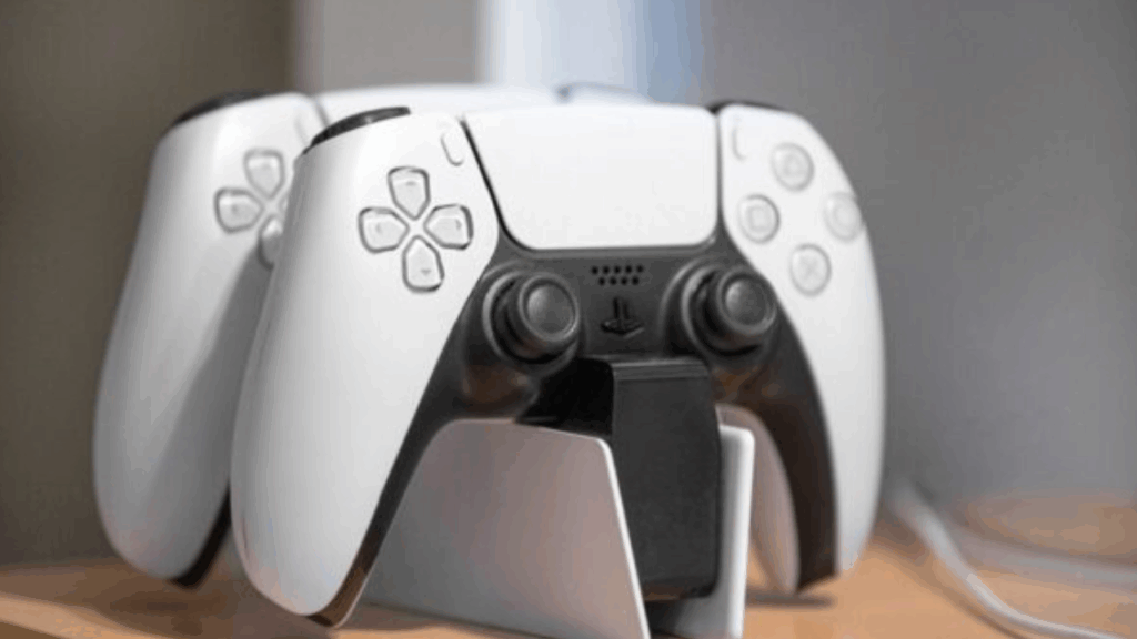 Two PS5 controller placed at a stand