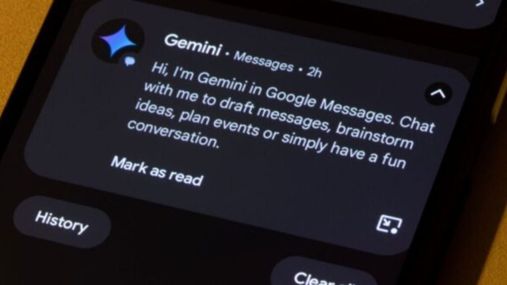 Gemini AI pranešimas telefone.