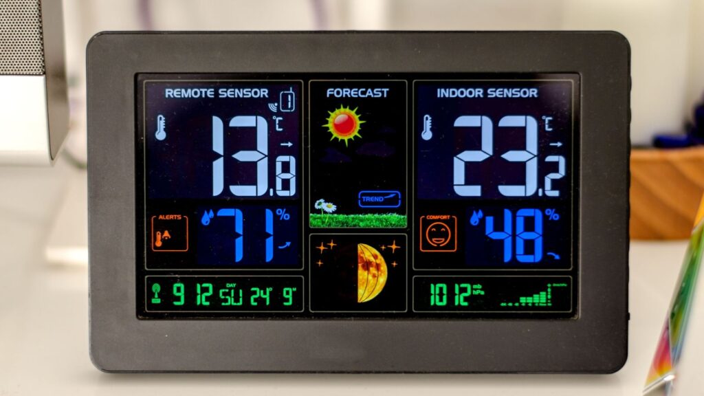Digital weather station display.