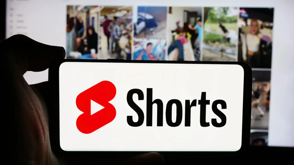 Youtube shorts logo on smartphone.
