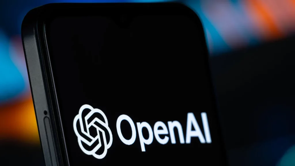 OpenAI logo displayed on a smartphone screen.